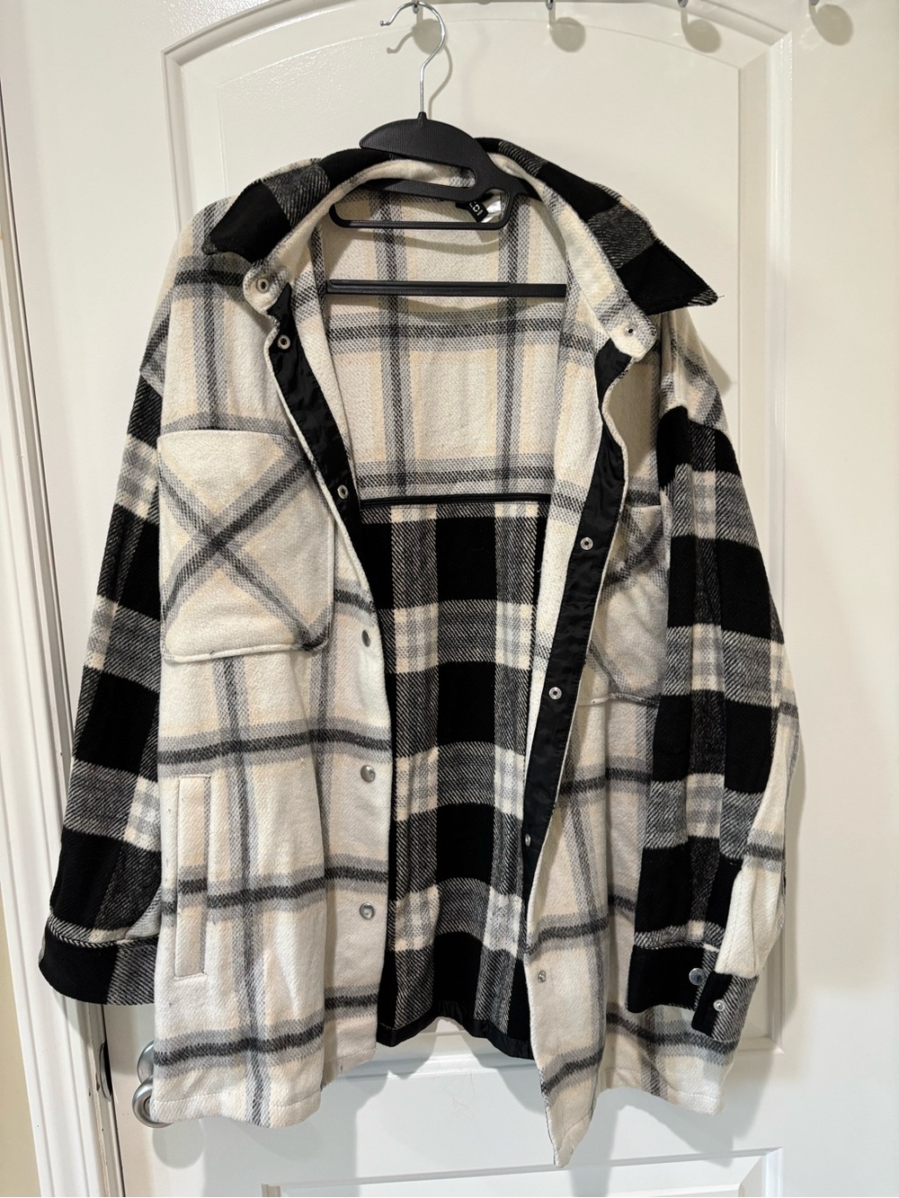 Black and Cream Plaid Shacket - Picture 1 of 7